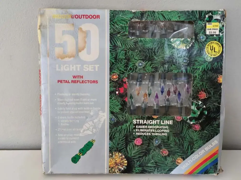 Vintage 50 Light Set w/ clear Petal Reflectors Indoor/Outdoor Multi-Color Bulbs